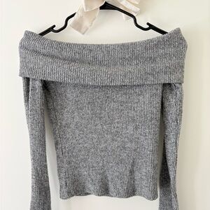 Pull&Bear Heather Gray Off-Shoulder Sweater